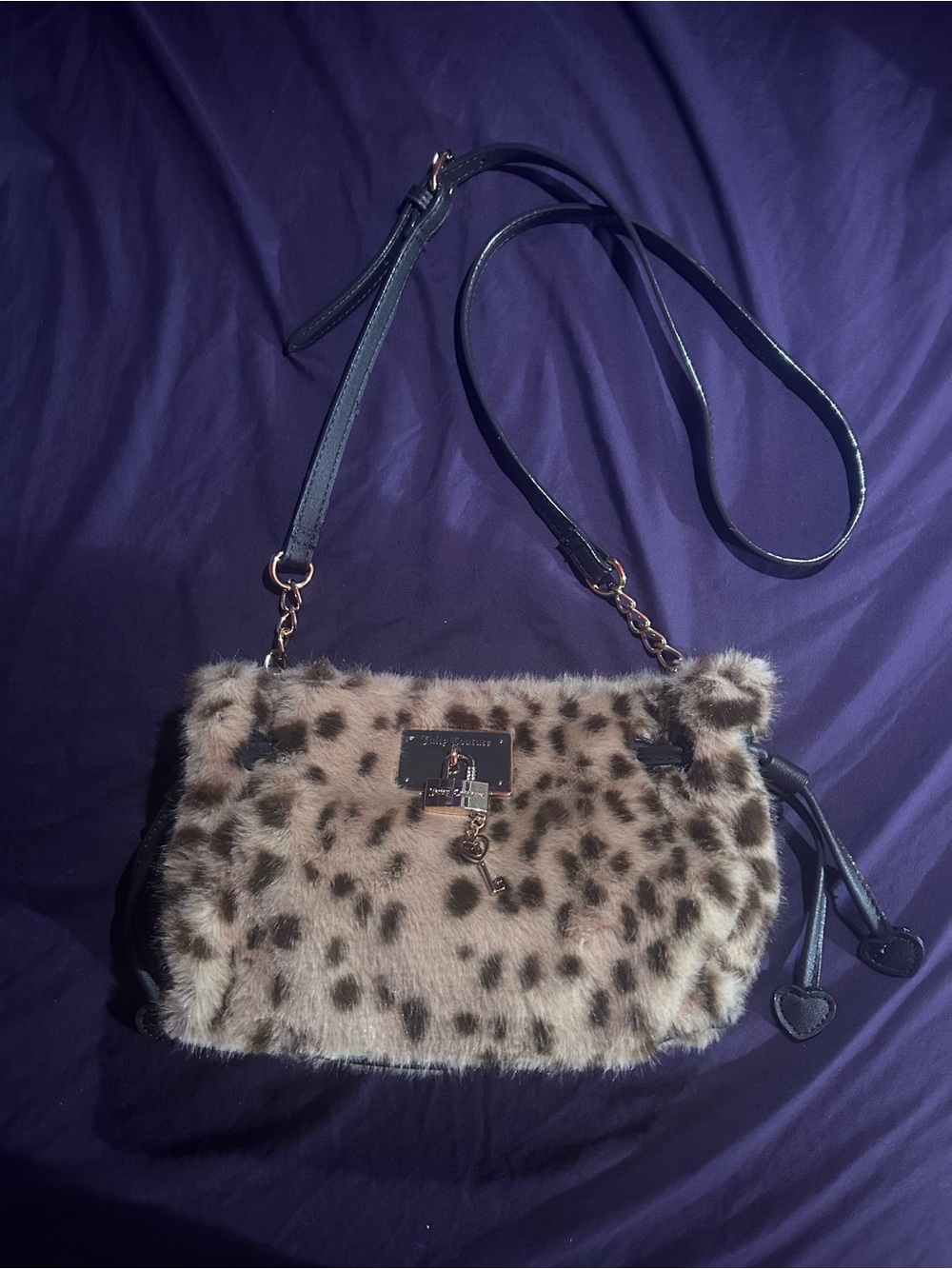 Juicy Couture Faux Fur Leopard Print Crossbody Bag - Beige